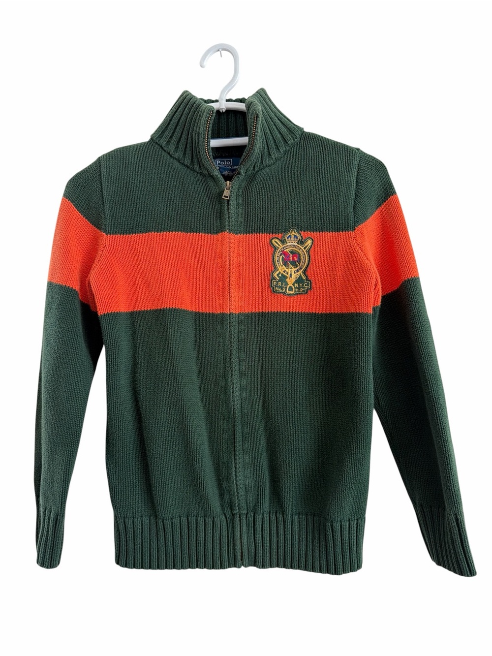 Polo by Ralph Lauren Chest Rugby Patch Zip-Up Kids Sweater Knit Jacket Size M